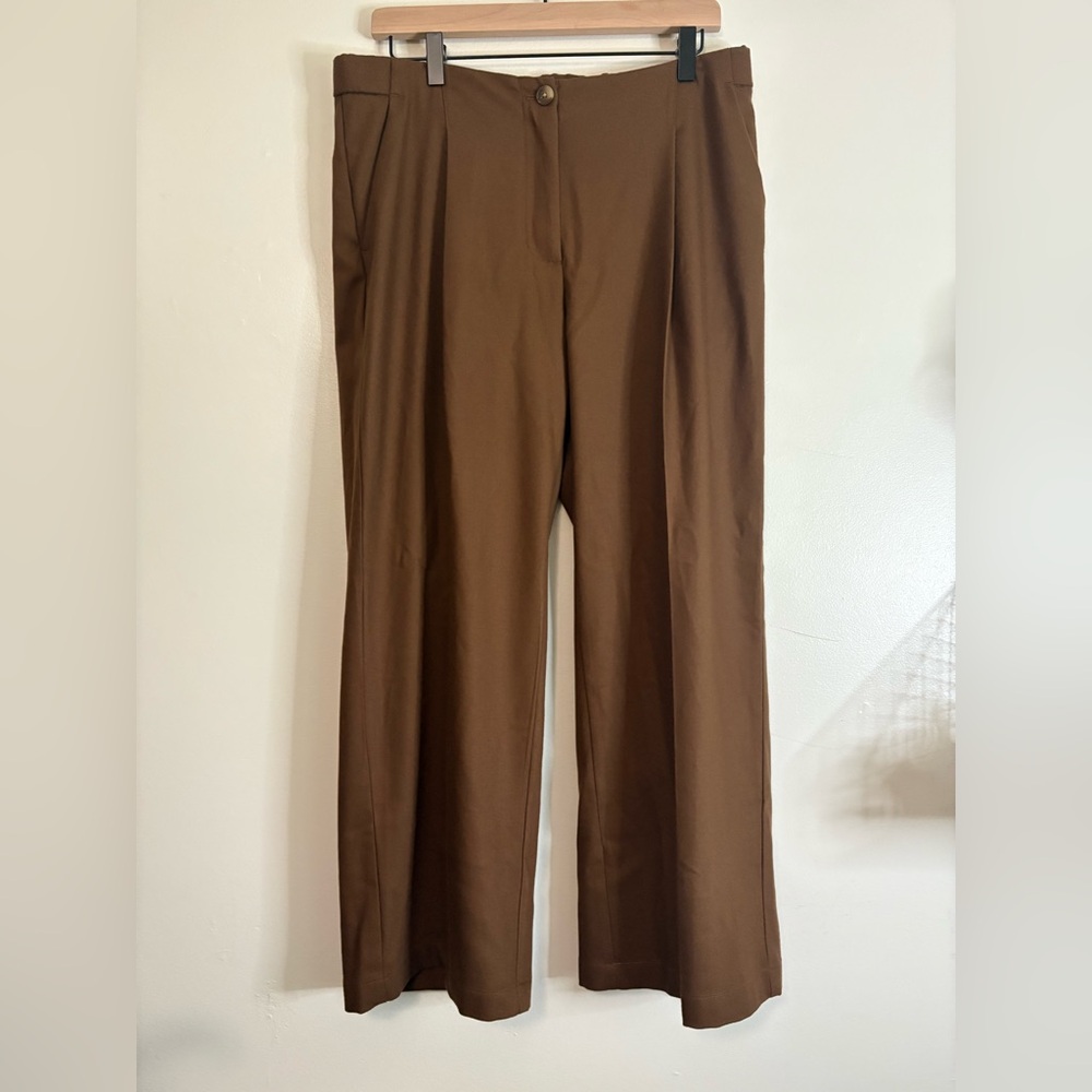 J. Jill Brown Wide Leg Pants Size 12 Rayon Blend Pull-On‎ Trousers